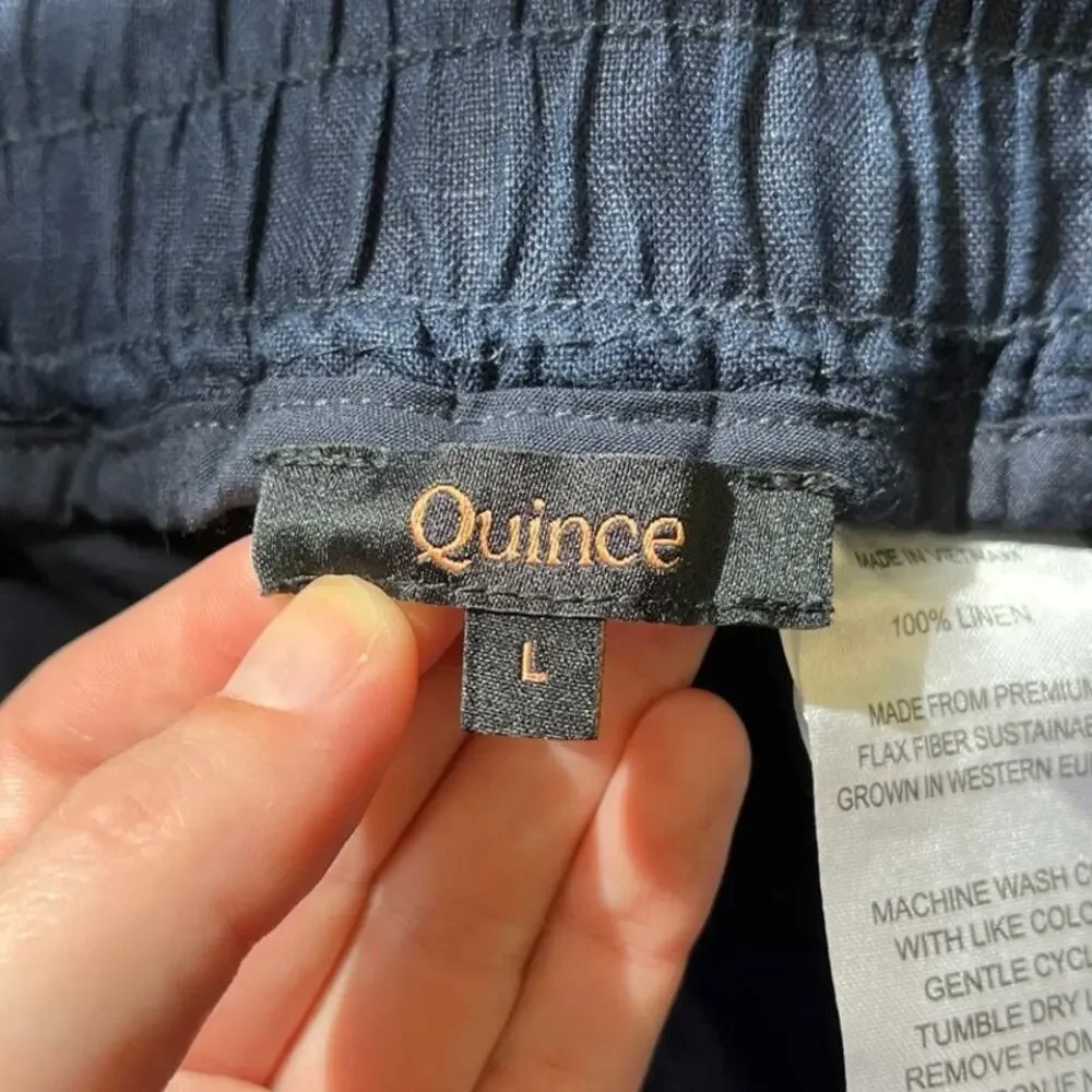 Quince 100% European Linen Elastic Waist Drawstring Wide Leg Crop Pants Large